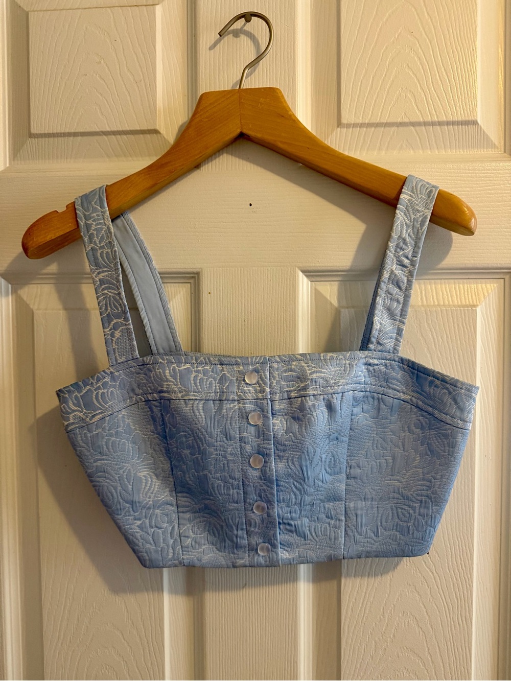 Amanda Uprichard x Revolve Spade Remington Brocade Cropped Top Blue S - Picture 2 of 8